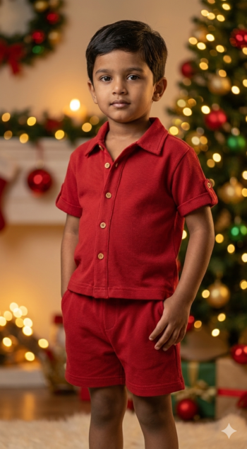 Crimson Red waffle co-ord set for Boys